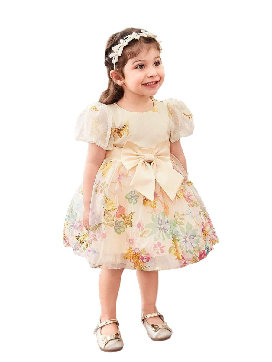 DZIEWCZĘCA ELEGANCKA SUKIENKA Z KRÓTKIM RĘKAWEM 9-12M