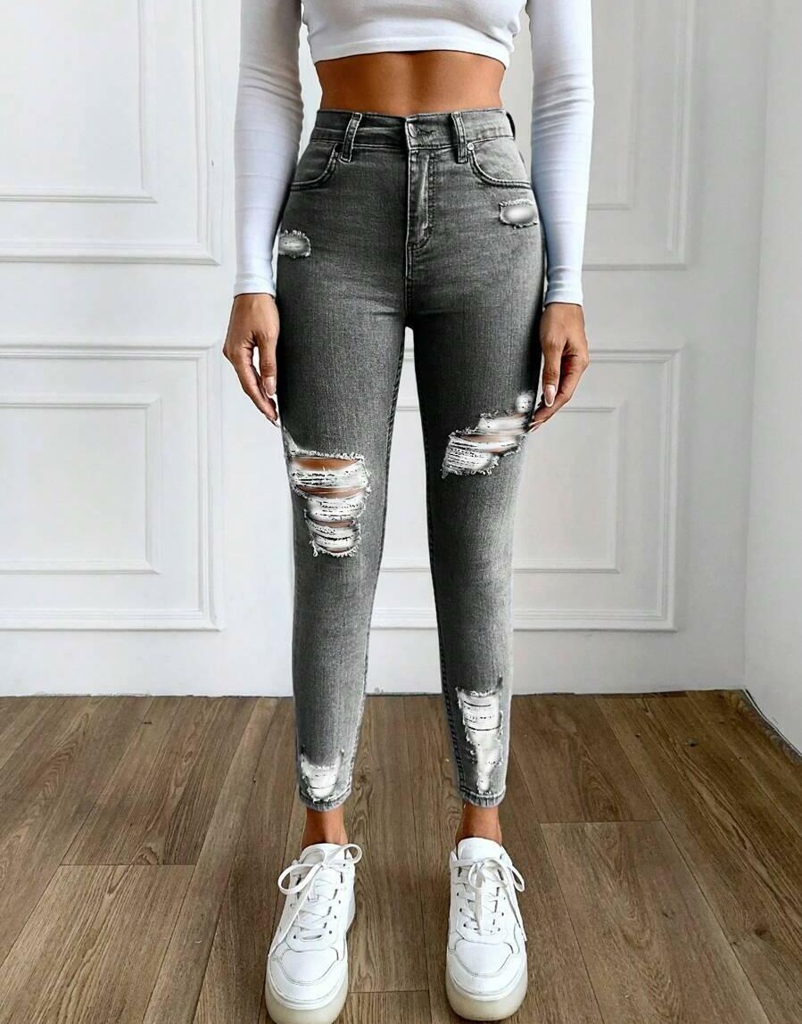 SZARE SPODNIE JEANS