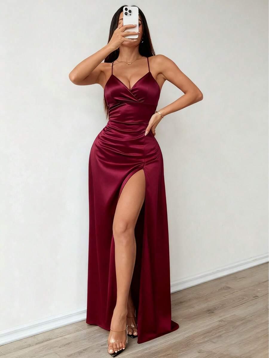 Burgundowa maxi sukienka 