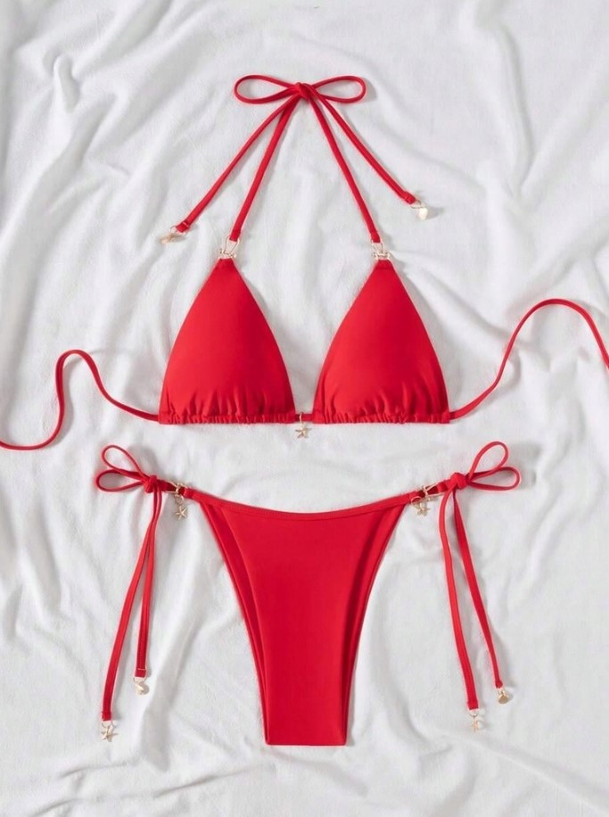 CZERWONY KOMPLET BIKINI WIĄZANIE ZAWIESZKI