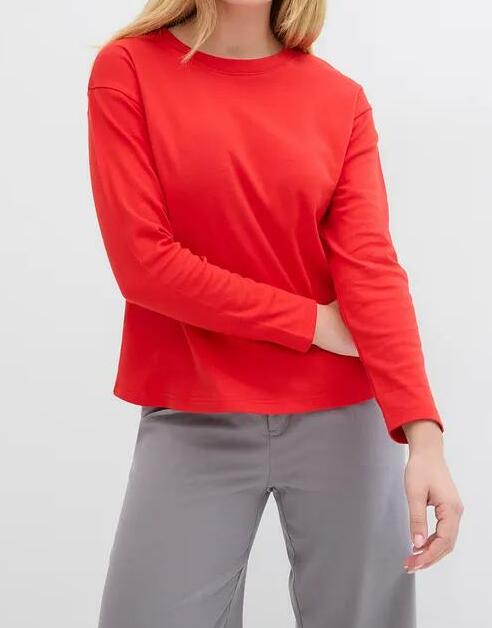 BLUZA DAMSKA BAWEŁNIANA OKRĄGŁY DEKOLT DŁUGI RĘKAW