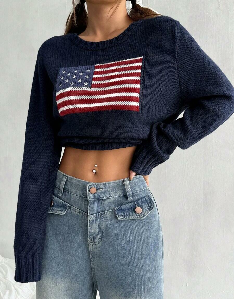 GRANATOWY SWETER FLAGA 