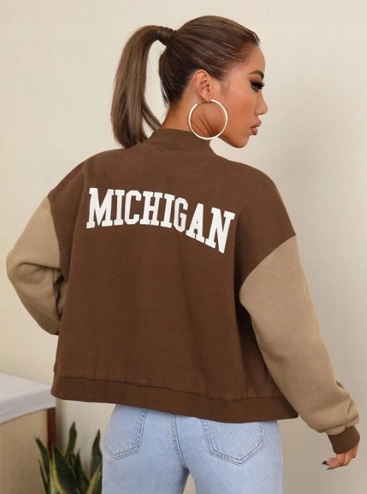  BLUZA BOMBER BRĄZOWA NAPIS MICHIGAN KIESZENIE 