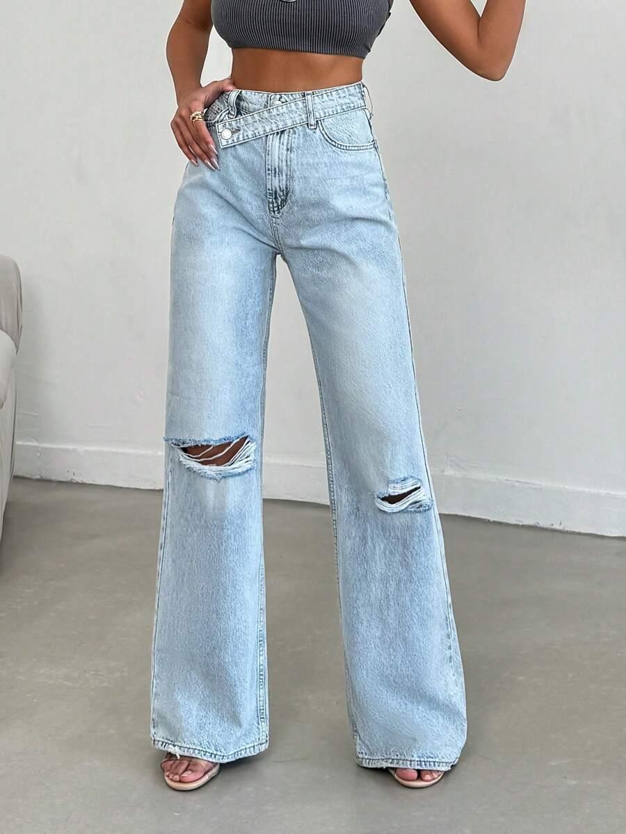 spodnie jeans prosta nogawka przetarcia