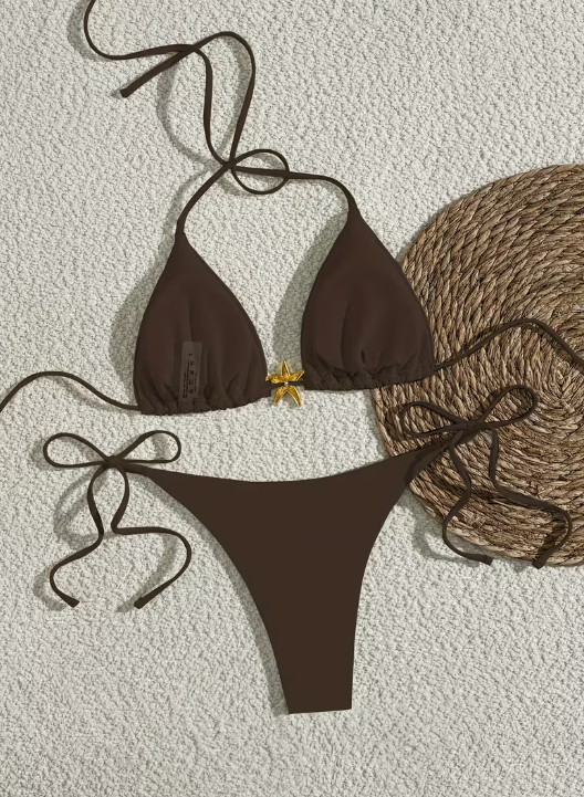 BRĄZOWA GÓRA OD BIKINI wiązanie zdobienie