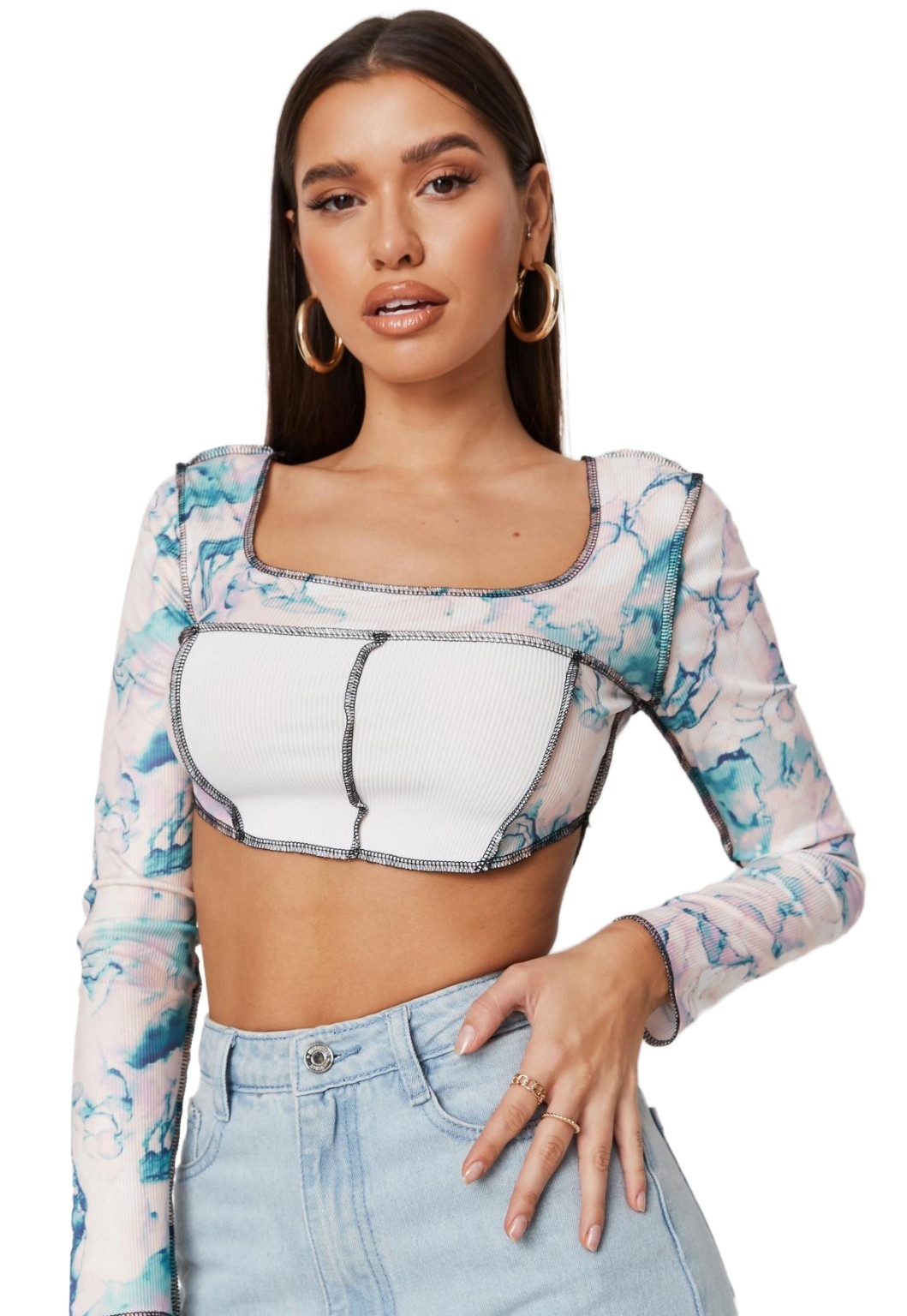 CROP TOP ŁĄCZENIE długi rękaw