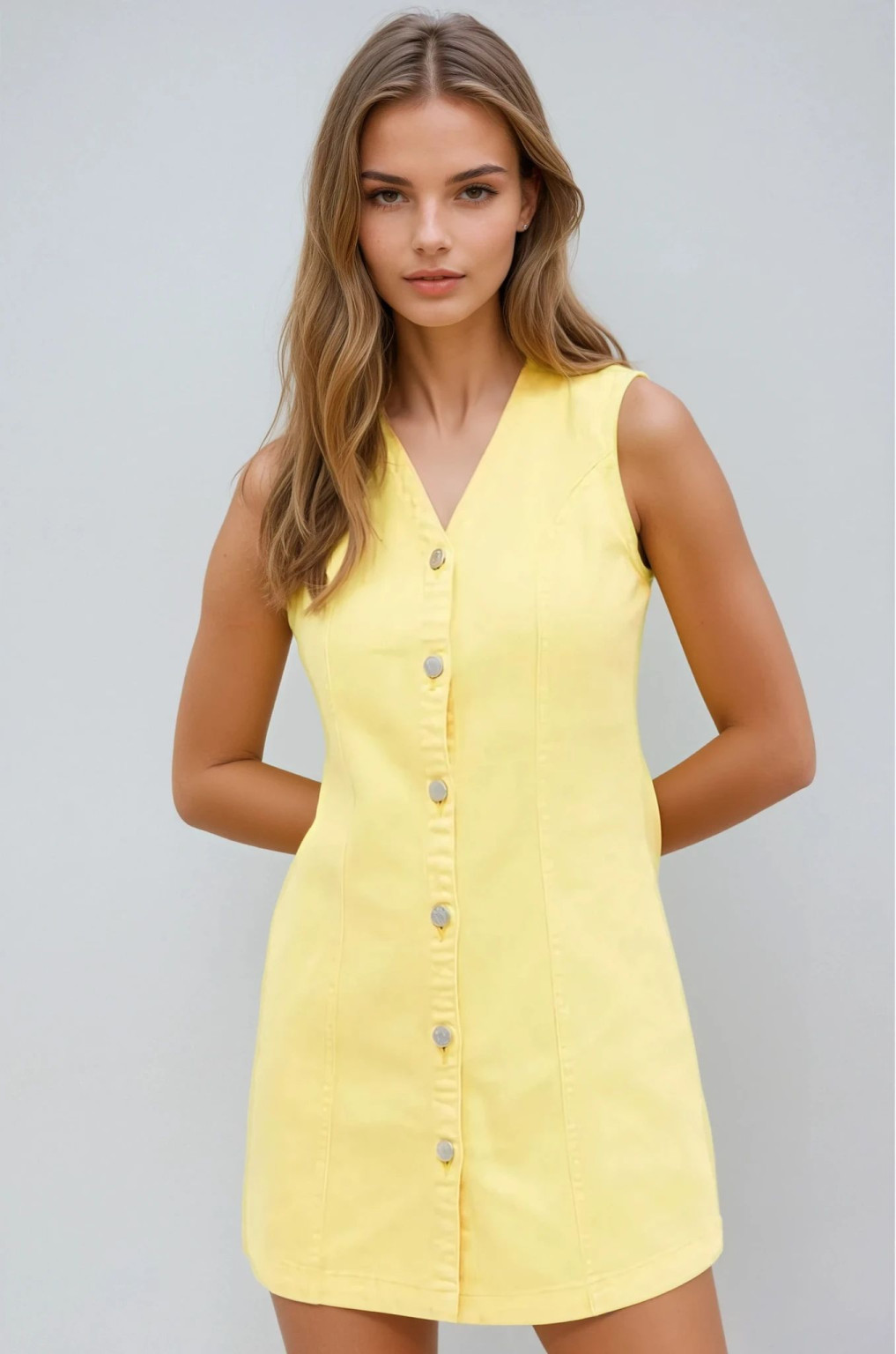 ŻÓŁTA MINI SUKIENKA V-NECK
