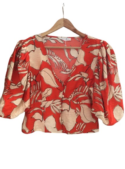 top v-neck wzór roślinny