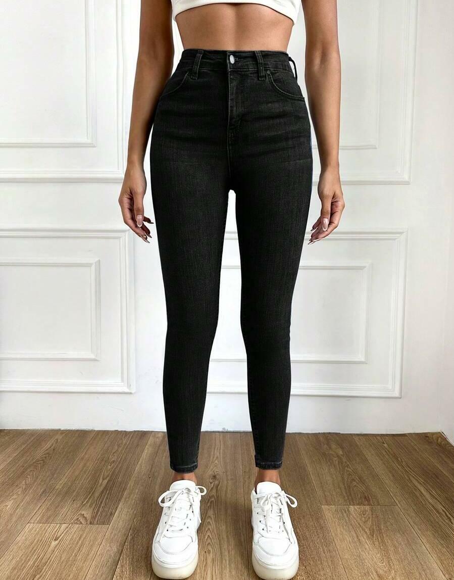 CZARNE SPODNIE JEANS RURKI 
