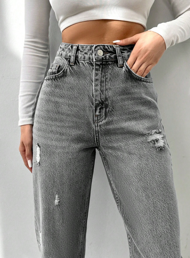 SZARE SPODNIE JEANS KIESZENIE 