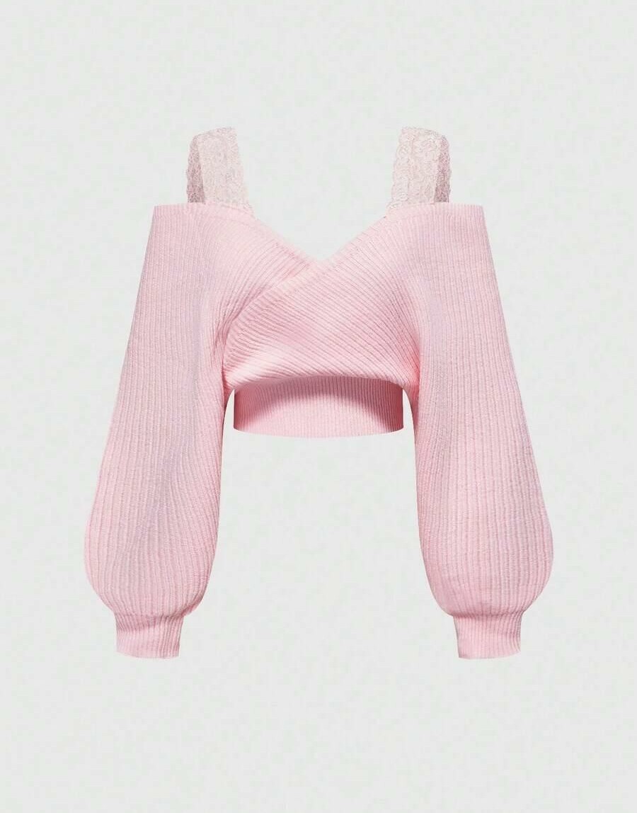 różowy sweter koronka 