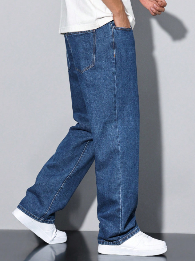 niebieskie proste spodnie jeans