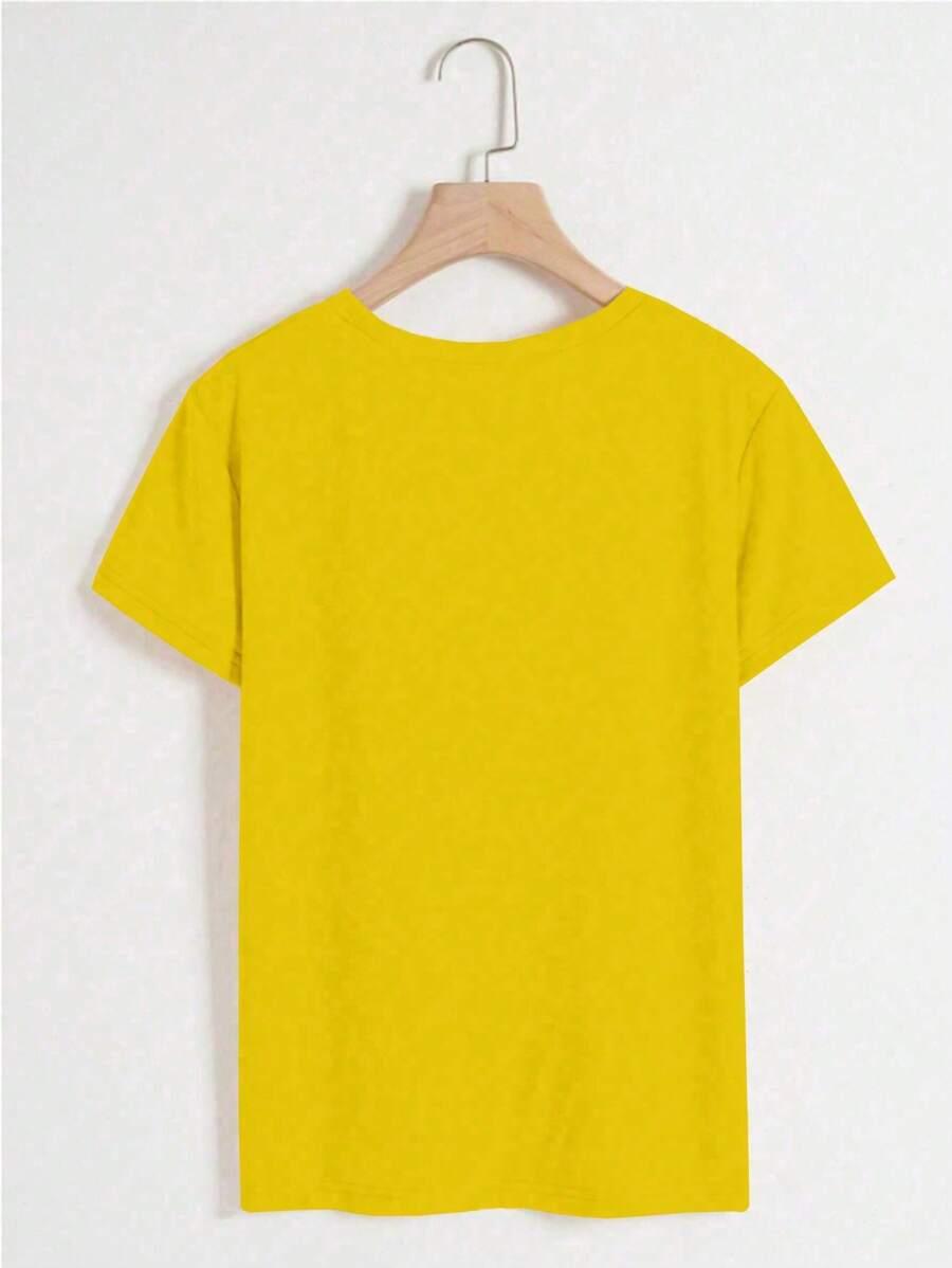 ŻÓŁTY T-SHIRT OKRĄGŁY DEKOLT