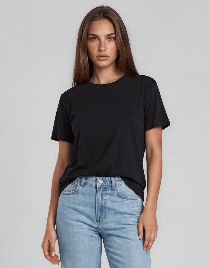 CZARNY KLASYCZNY T-SHIRT OKRĄGŁY DEKOLT