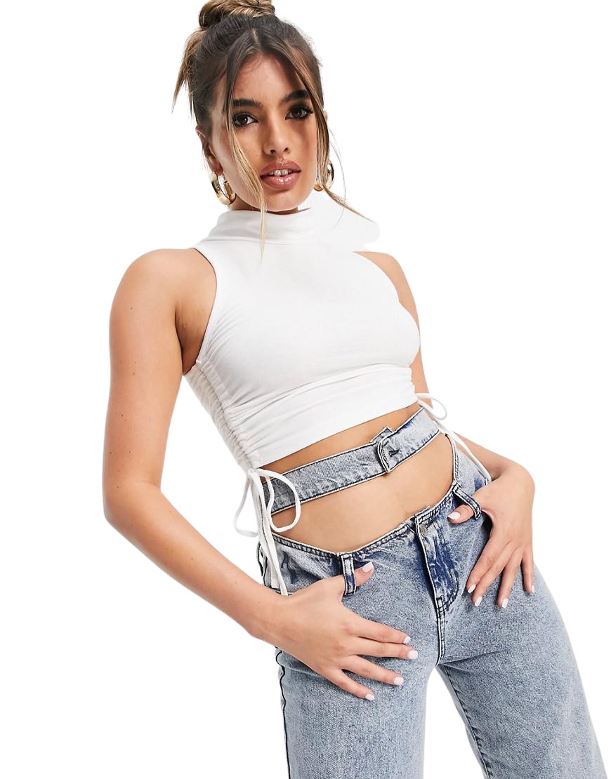 biały gładki CROP TOP MARSZCZENIE