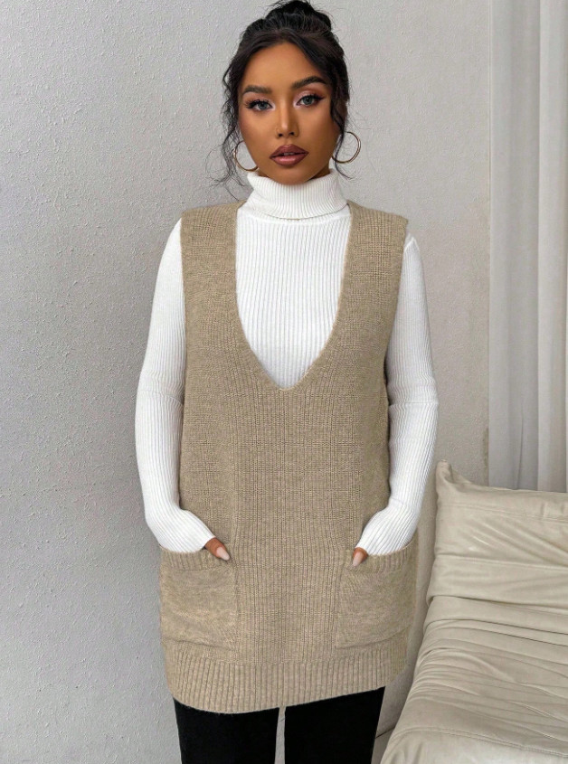 SWETER BEZ RĘKAWÓW V-NECK