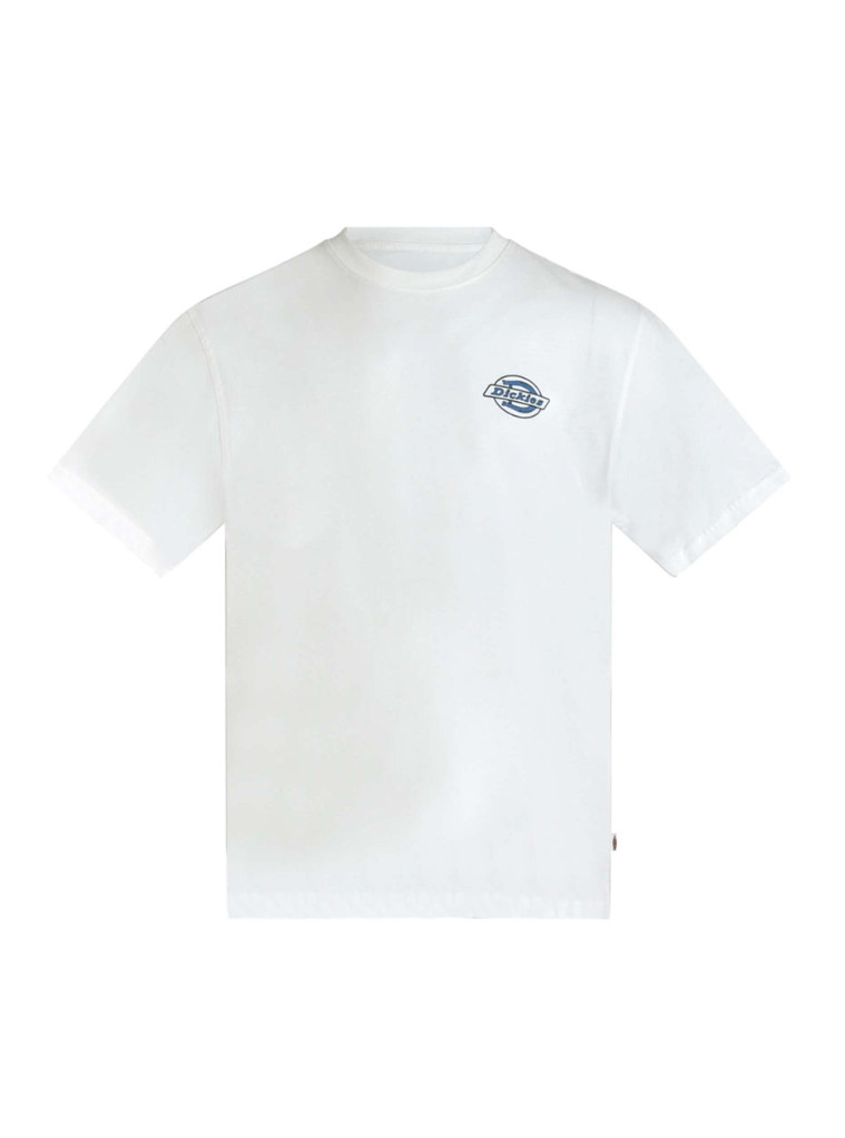 BIAŁY LUŹNY T-SHIRT OKRĄGŁY DEKOLT NADRUK LOGO PARADISE