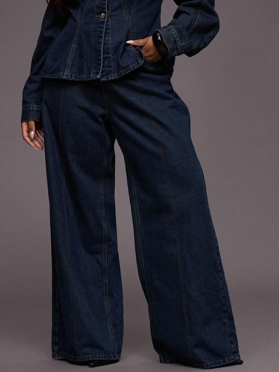 GRANATOWE SPODNIE JEANS