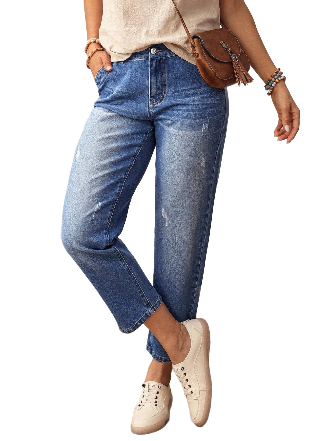 SPODNIE MOM JEANS BAWEŁNIANE ŚREDNI STAN