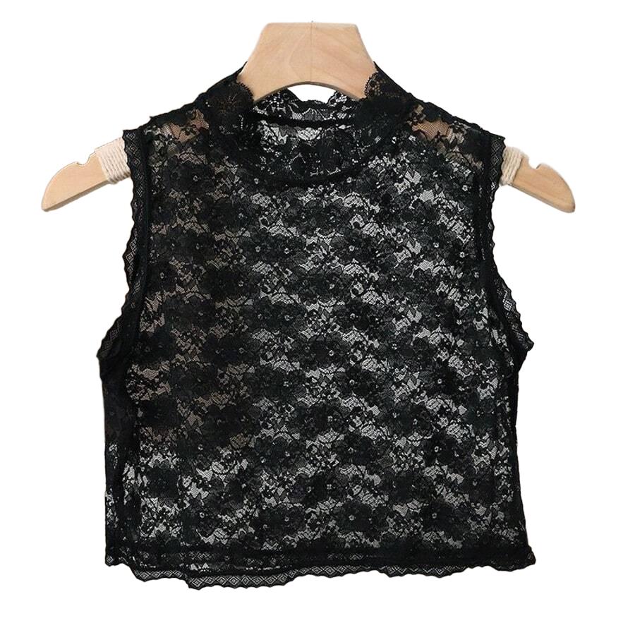 czarny top koronka