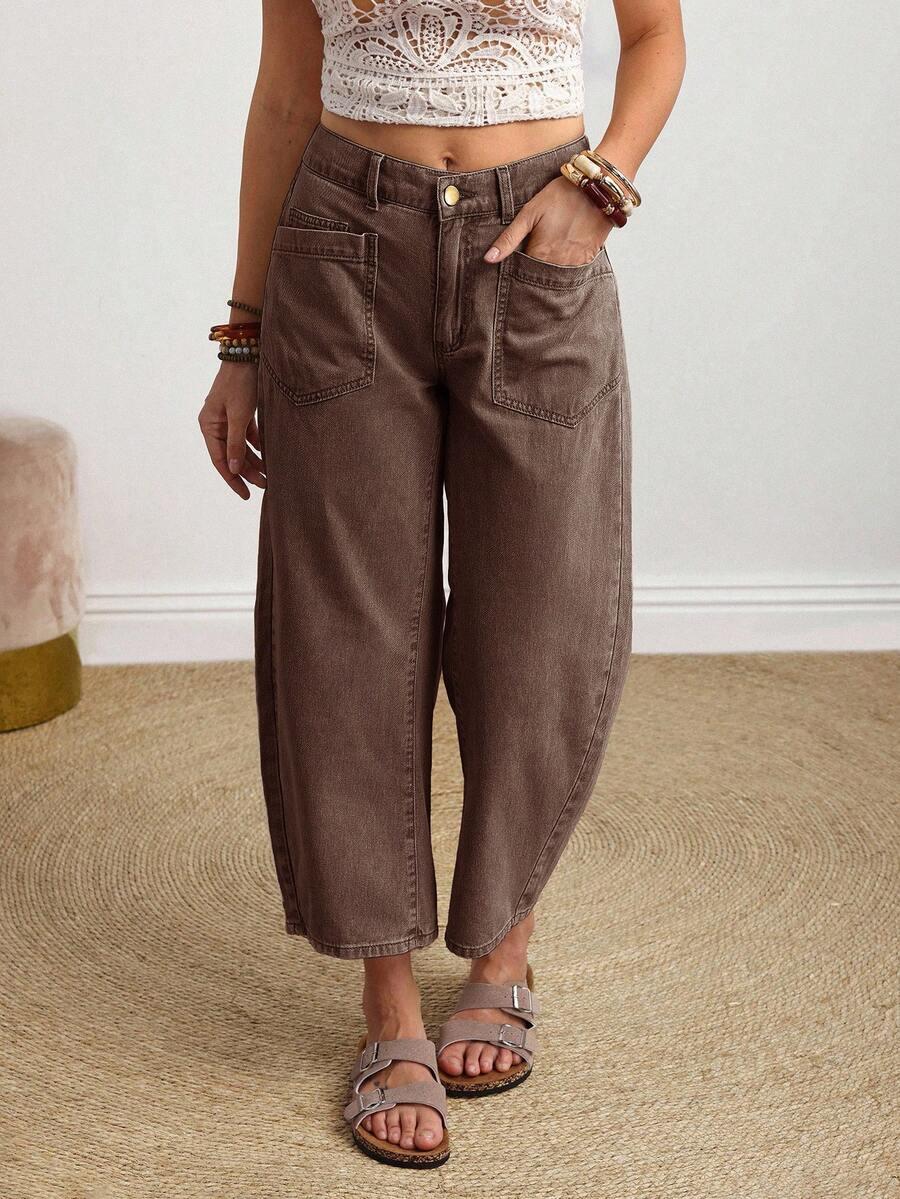 BRĄZOWE SPODNIE KIESZENIE JEANS