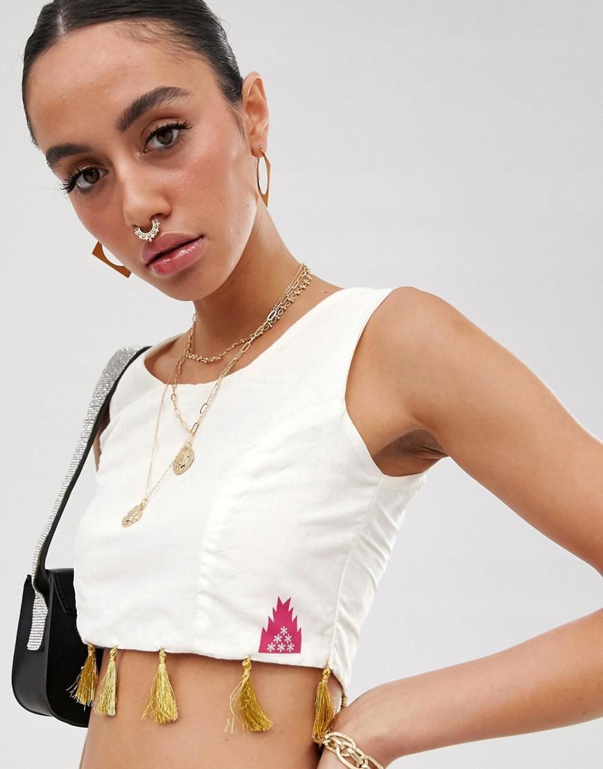 crop top zamek frędzle 