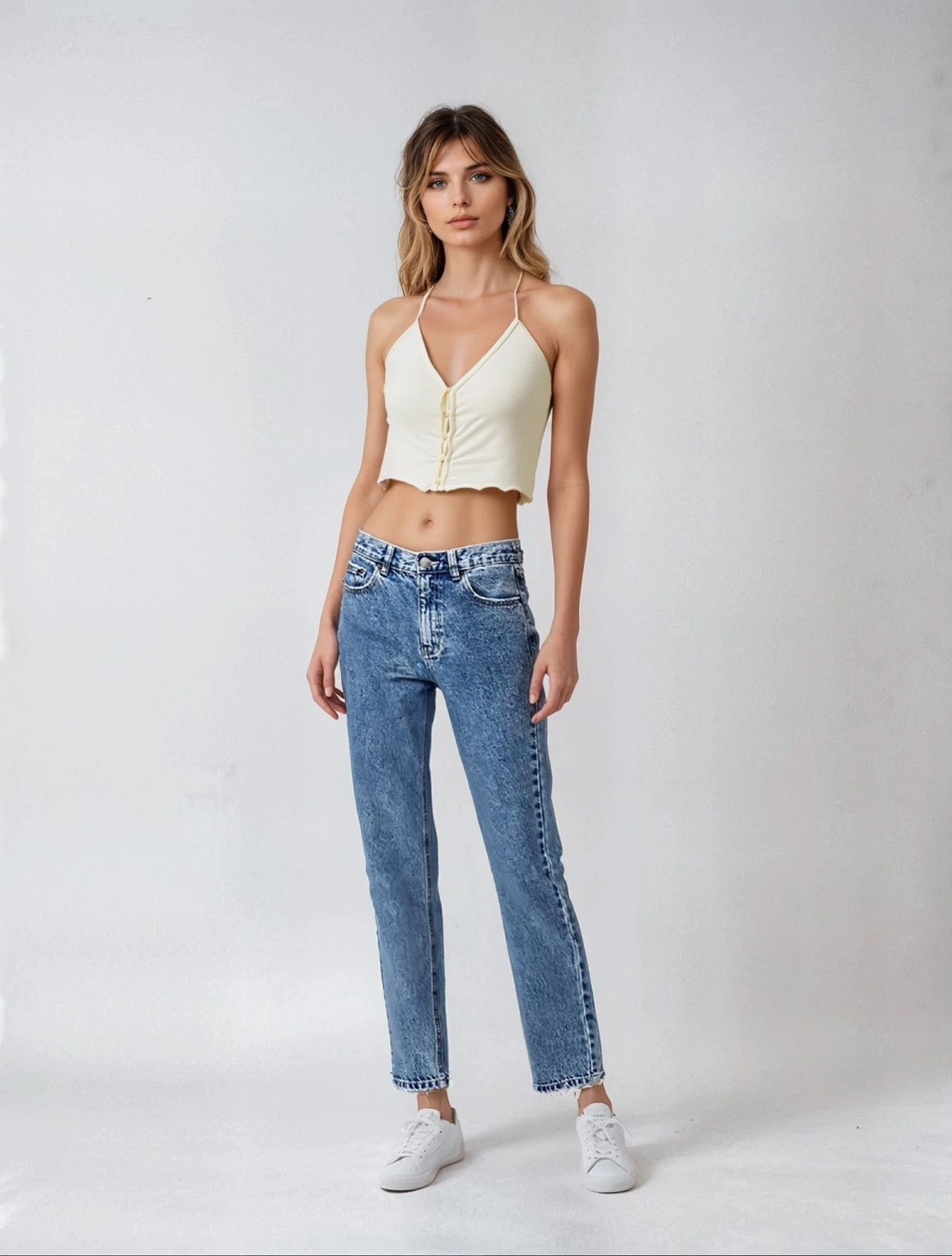 BEŻOWY CROP TOP GUZIKI