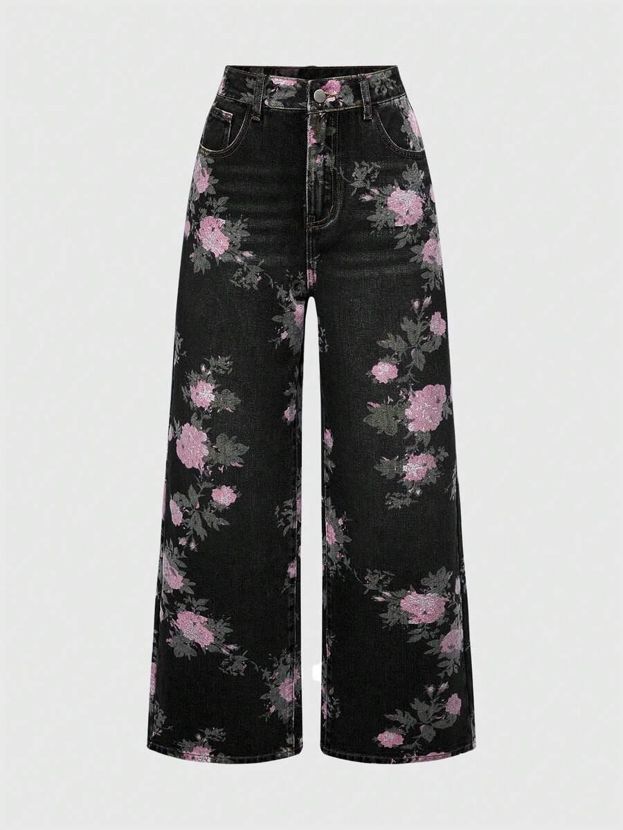 spodnie jeans kwiaty