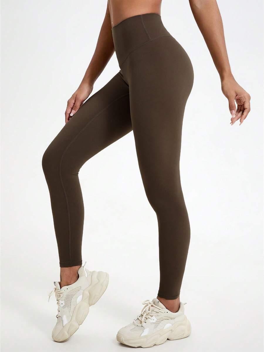 brązowe gładkie legginsy