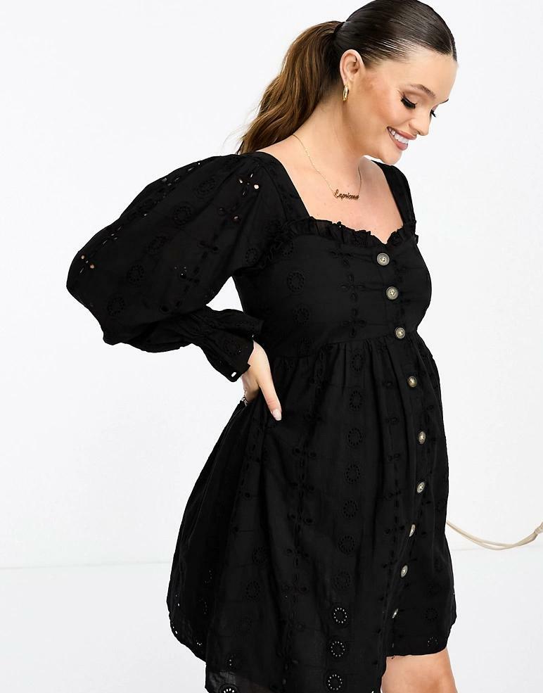 czarna ciążowa mini sukienka haft guziki
