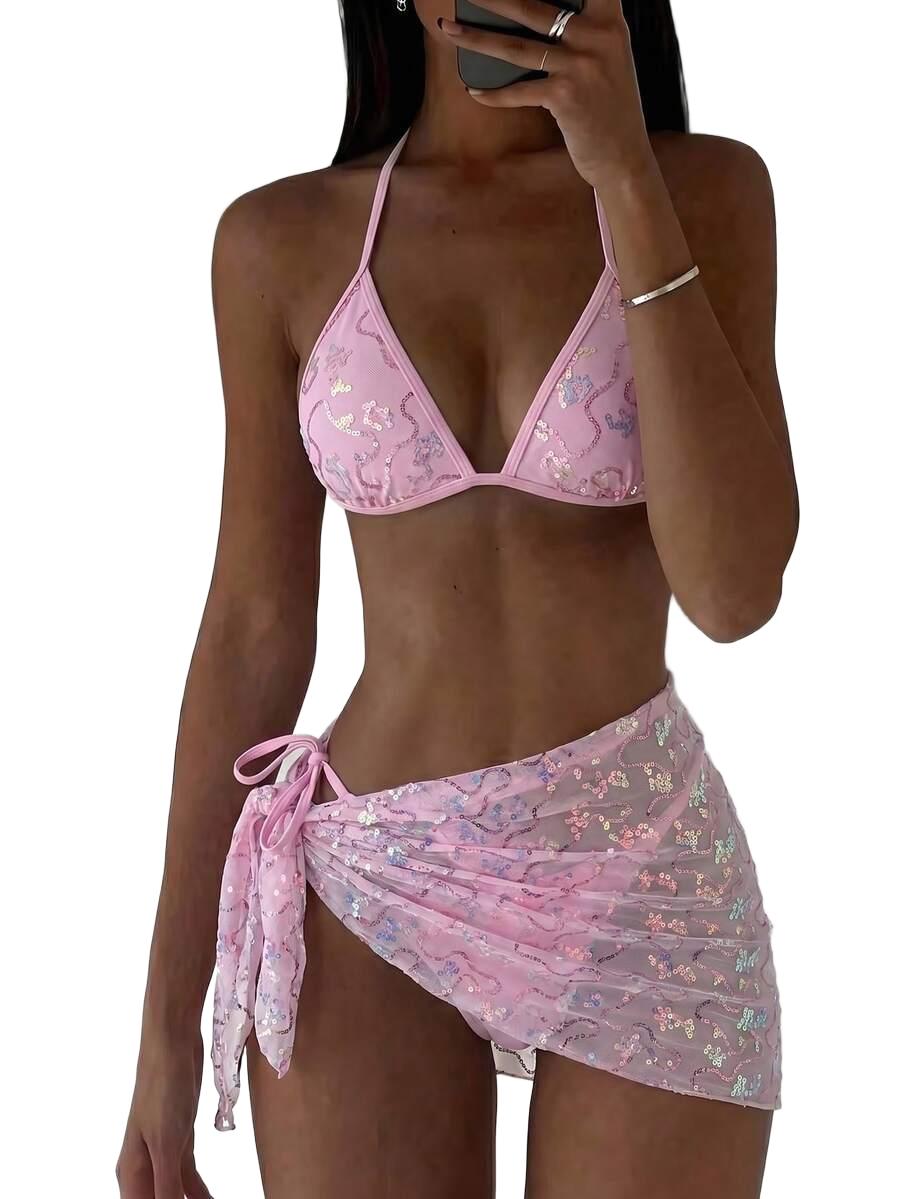 KOMPLET BIKINI WIĄZANY Z CEKINAMI