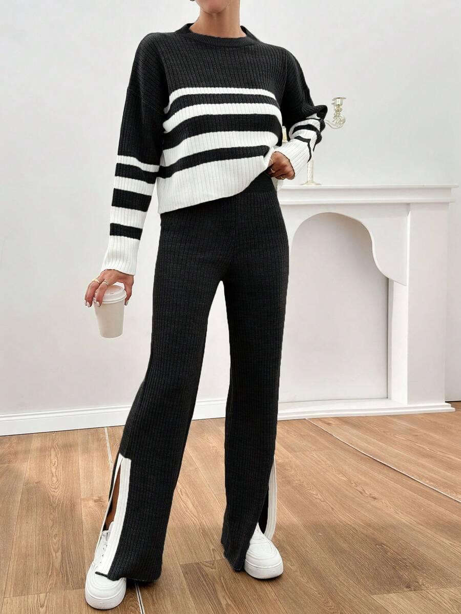 sweter spodnie komplet kontrast