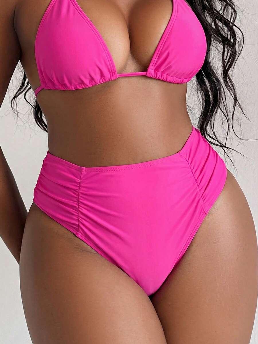 różowy dół od bikini marszczenie