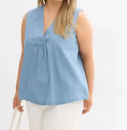 BAWEŁNIANA BLUZKA PLUS SIZE Z DEKOLTEM V - LUŹNA BEZ RĘKAWÓW
