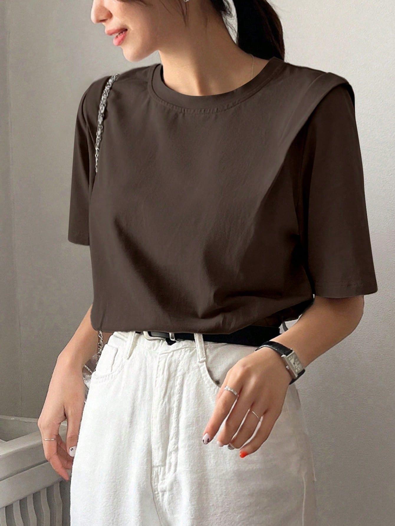 BRĄZOWY T-SHIRT BASIC 