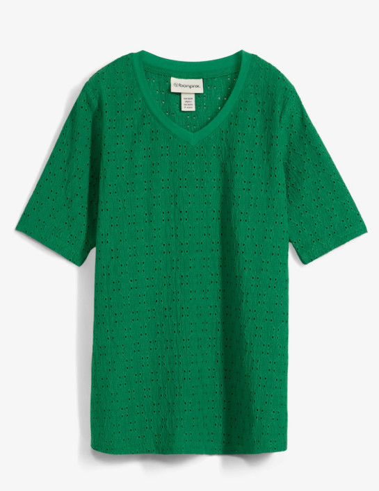 T-SHIRT Z AŻUROWYM HAFTEM 