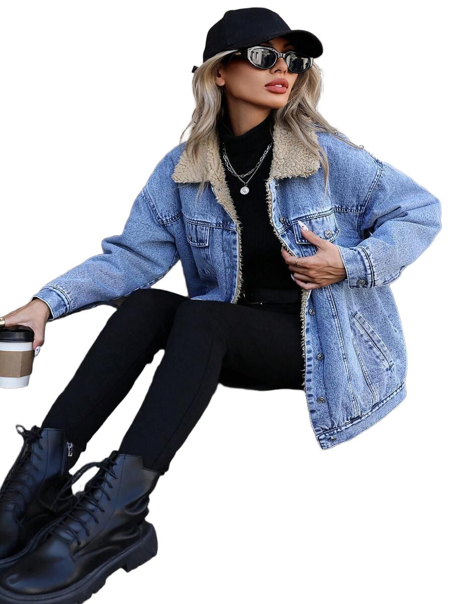 NIEBIESKA KURTKA JEANS kołnierzyk