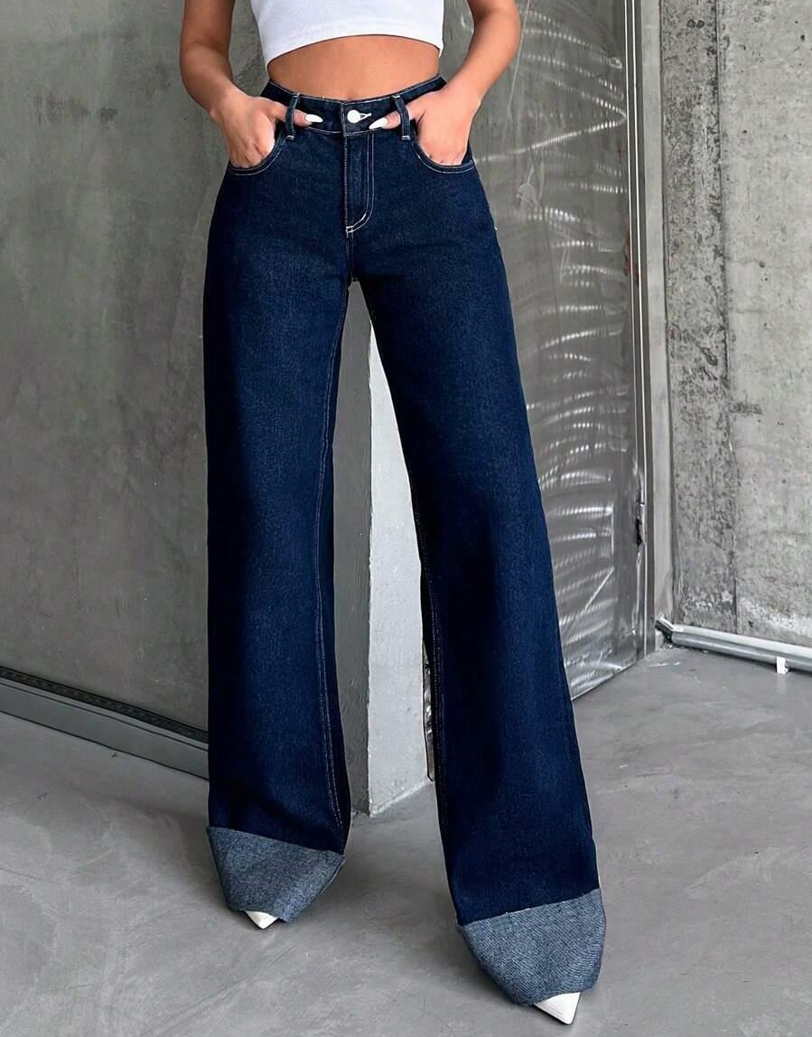 GRANATOWE SPODNIE JEANS
