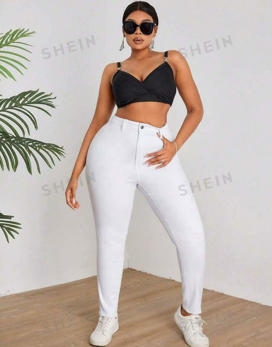 BIAŁE SPODNIE JEANS RURKI WYSOKI STAN