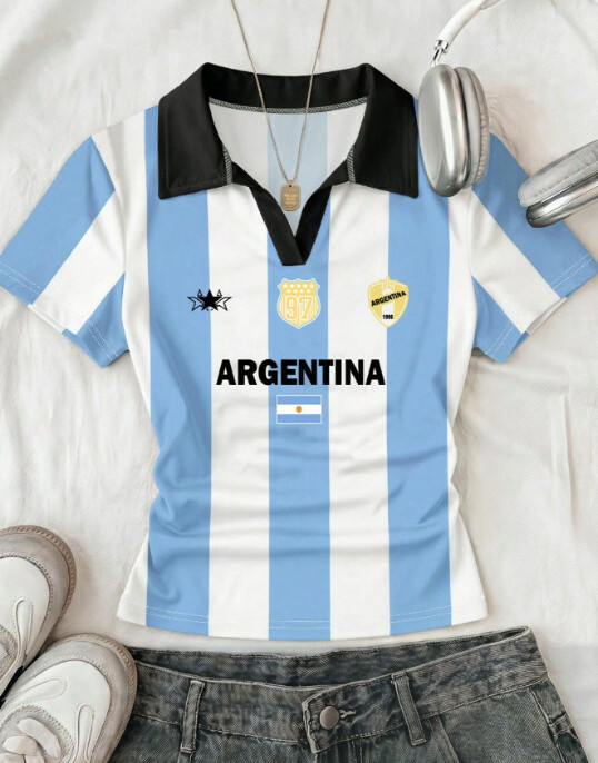 top kołnierzyk kontrast marszczenia argentina team