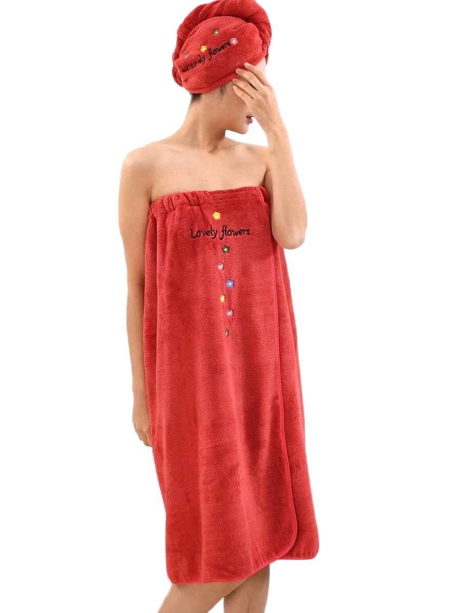 czerwony ręcznik turban komplet