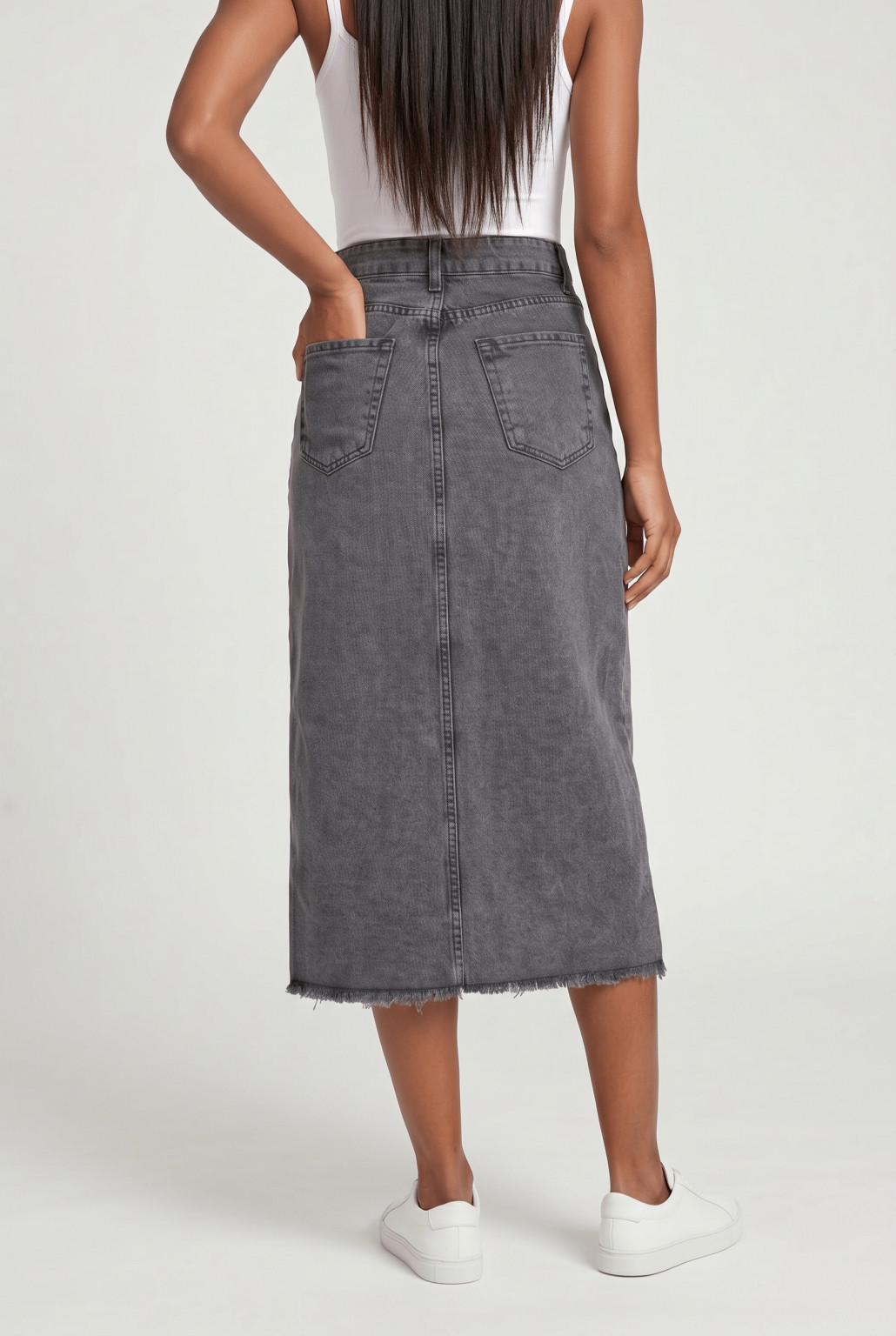 midi spódnica jeans ripped