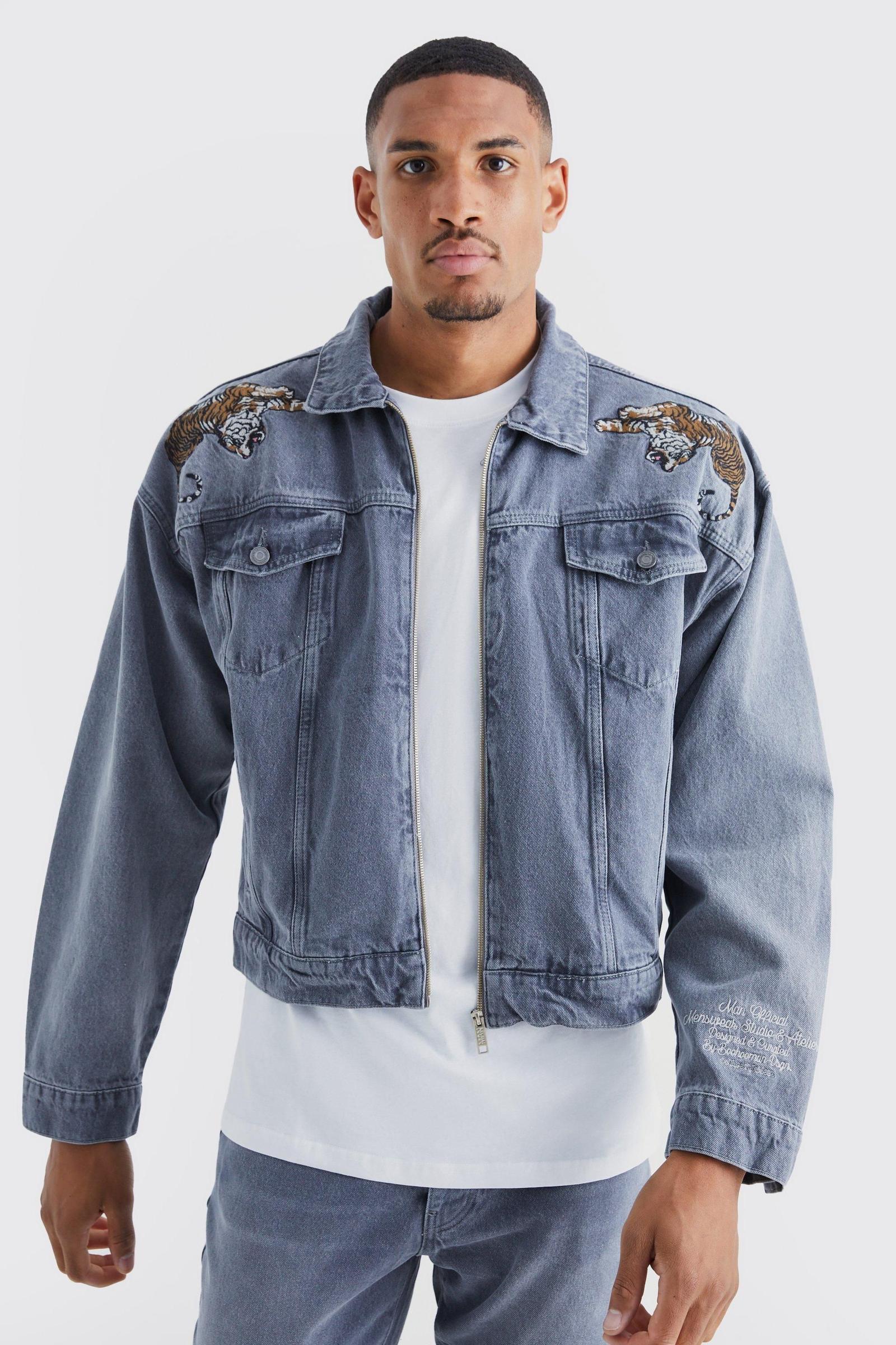 szara kurtka jeans haft