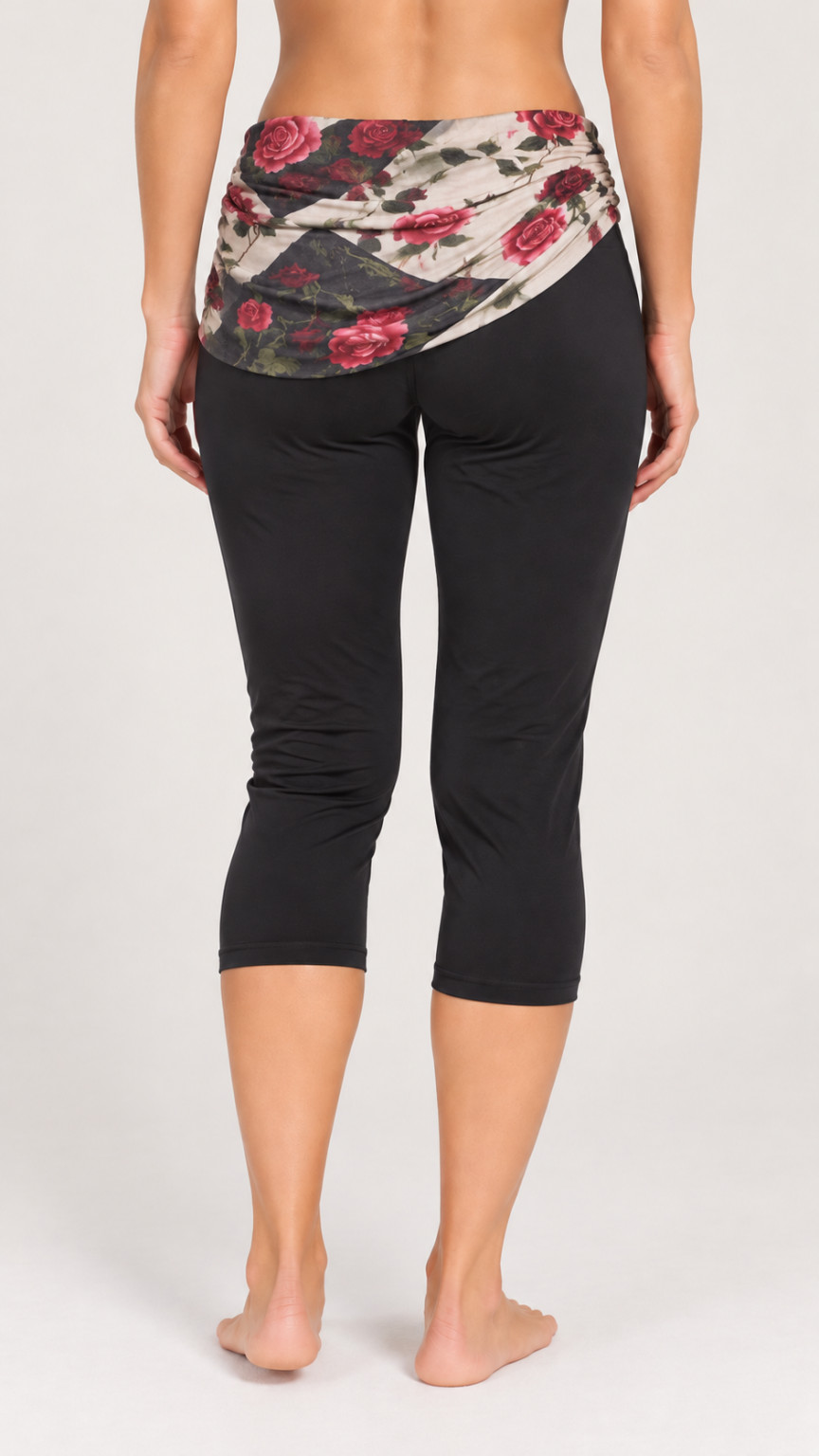 legginsy capri łączenie wzór kwiaty