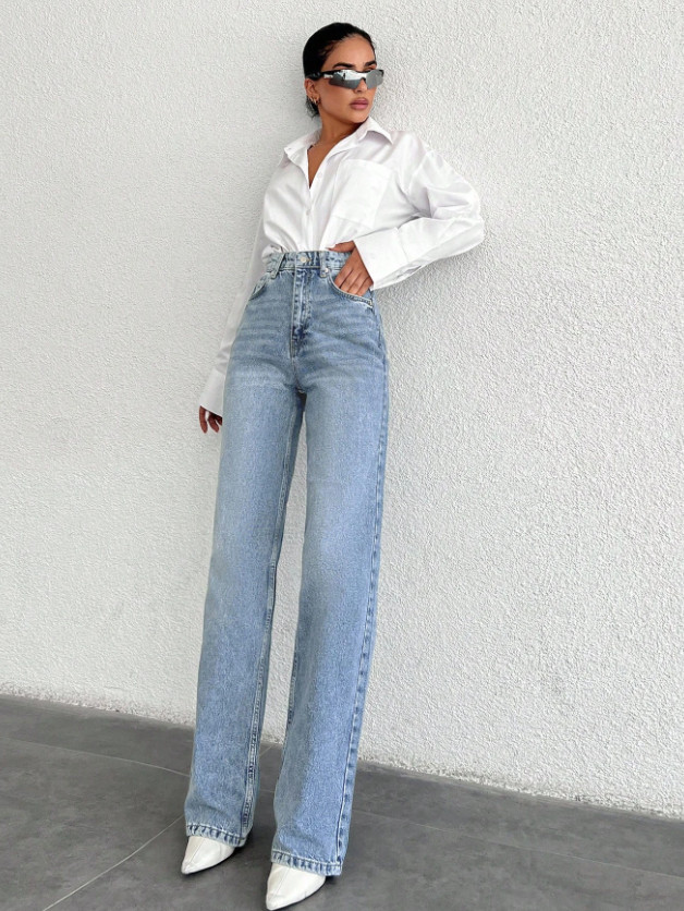 SPODNIE JEANS PROSTA NOGAWKA WYSOKI STAN 