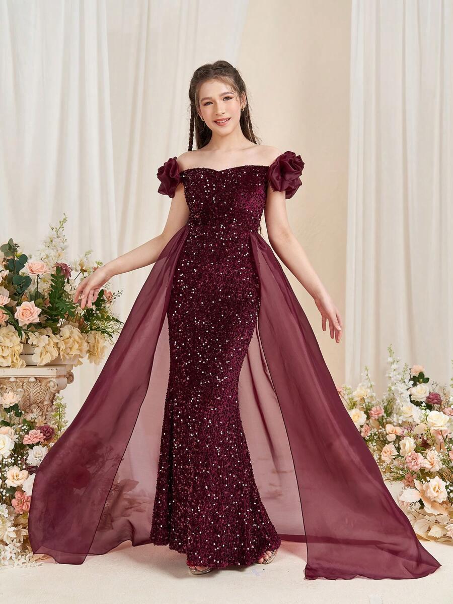 BORDOWA MAXI SUKIENKA CEKINY