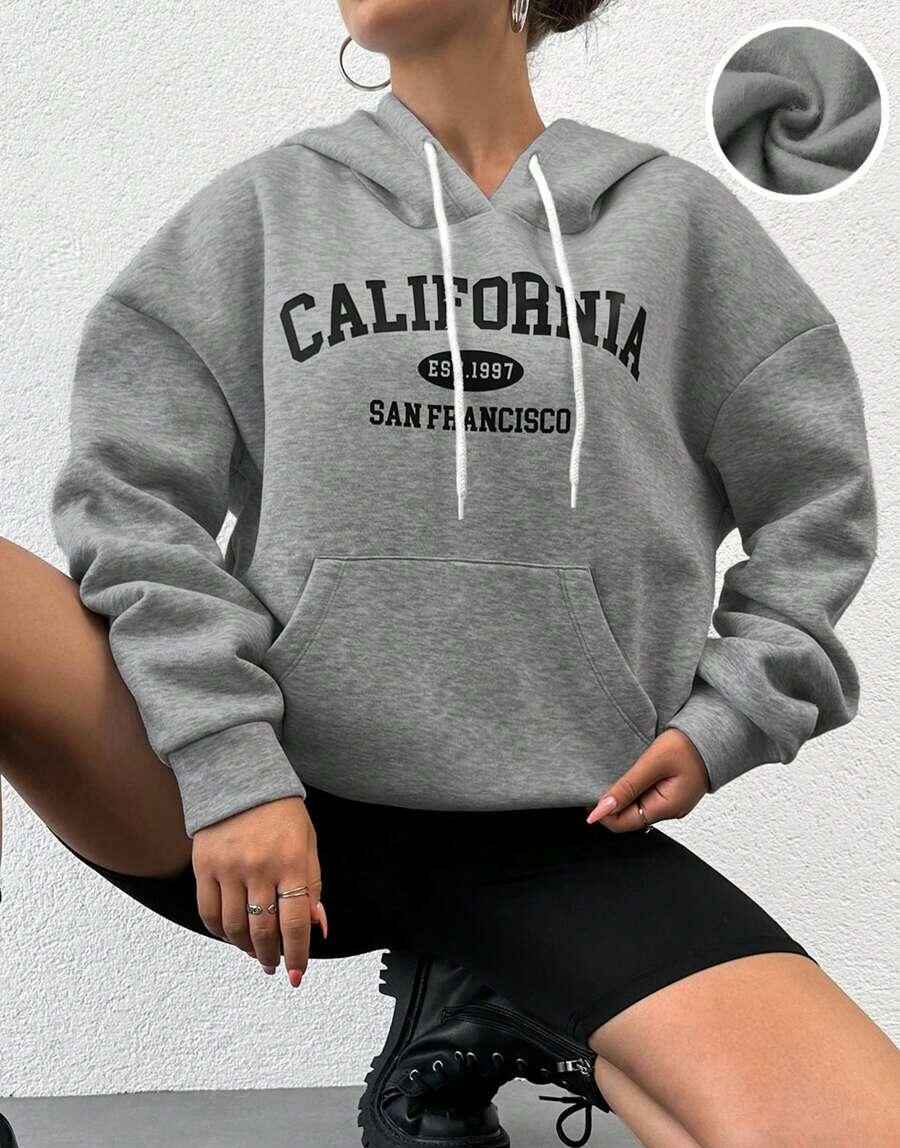 SZARA BLUZA Z KAPTUREM NAPIS CALIFORNIA