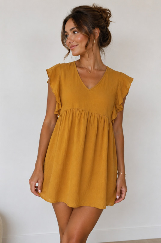 mini sukienka v-neck falbanki