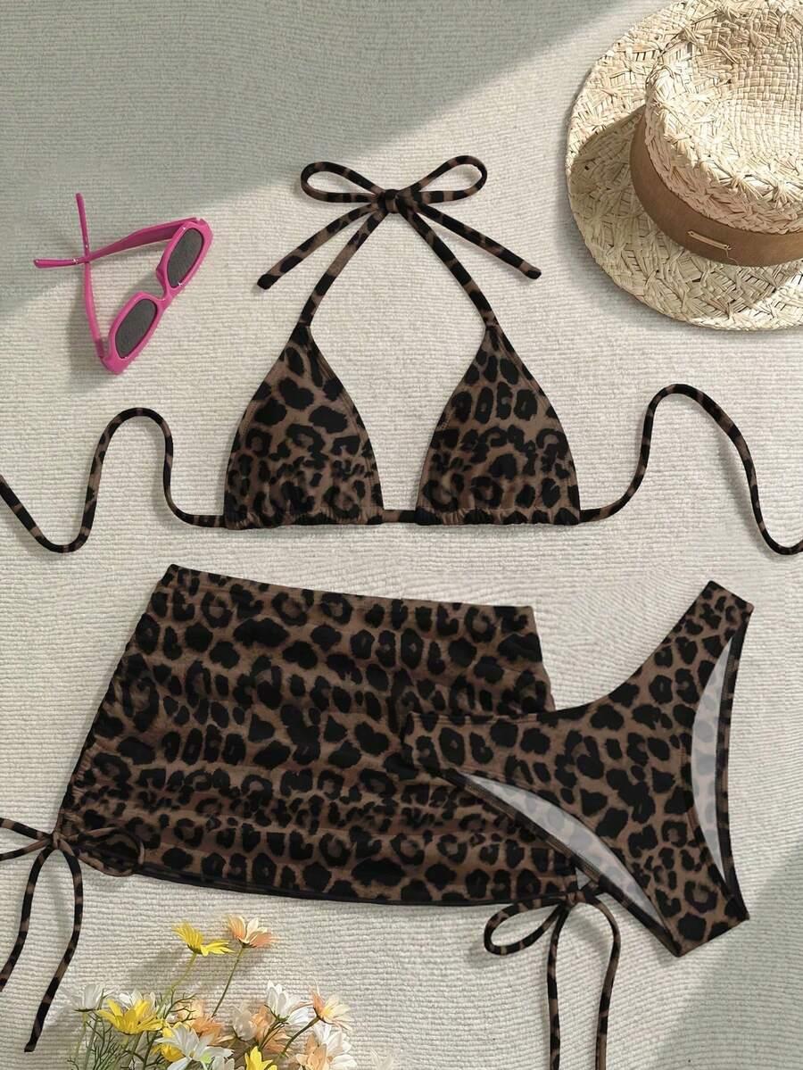 DWUCZĘŚCIOWY STRÓJ KĄPIELOWY NARZUTKA NA BIODRA ANIMAL PRINT