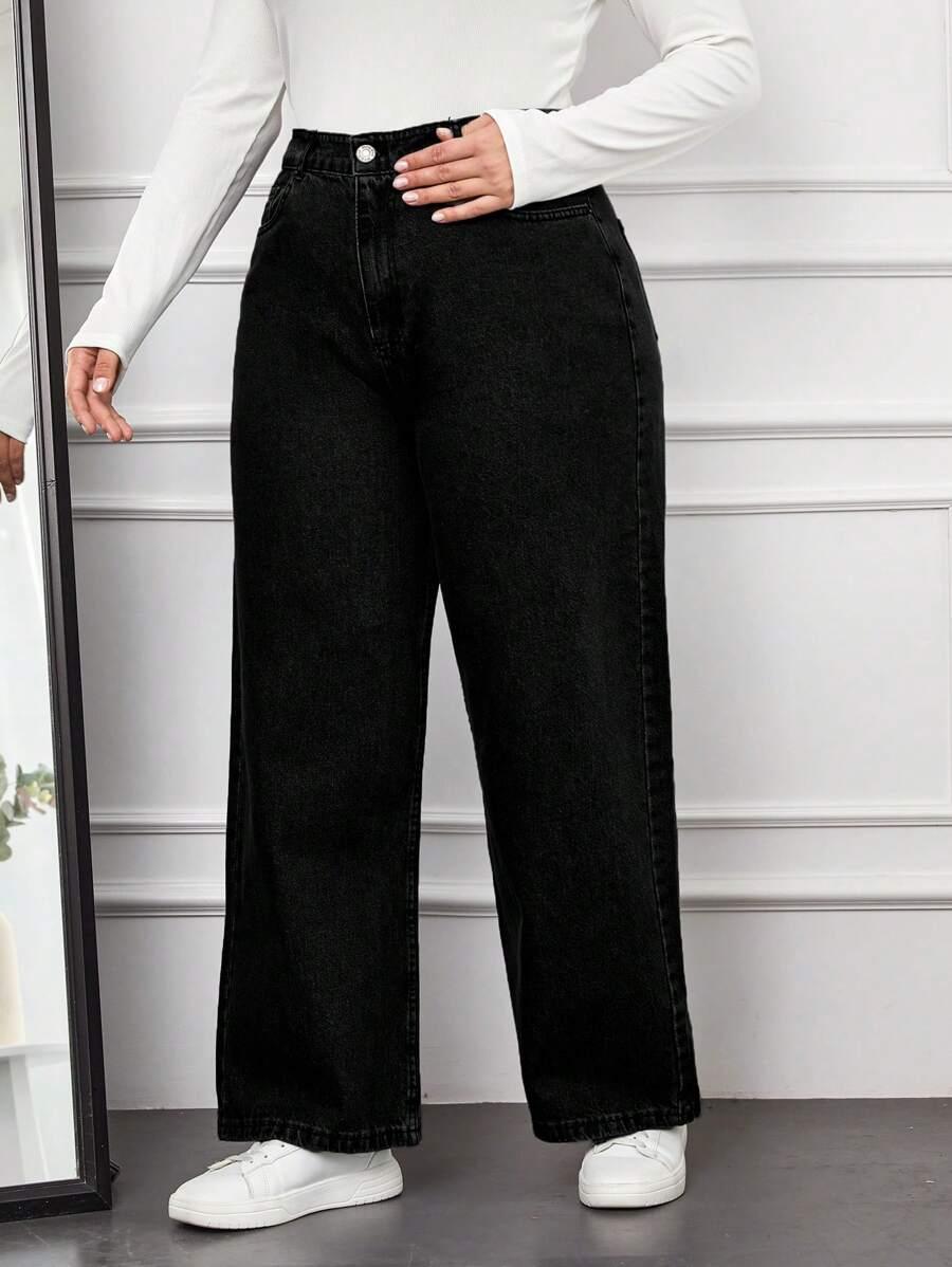 CZARNE SPODNIE JEANS SZEROKIE NOGAWKI